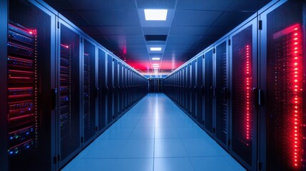Fototapeta premium Server room, illuminated by colorful lights