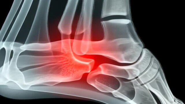 Viewing Bone Injury X-Ray of Foot with Area of Pain Highlighted