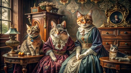 Victorian Era Cat Fashion Photography: Elegant Feline Portraits in Vintage Attire