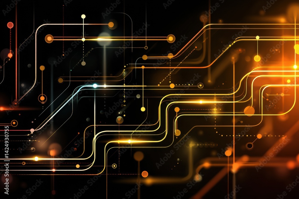 Poster Oil Pipeline Outlines With Dotted Glow on Black Background Create a Modern and Dynamic Abstract Design
