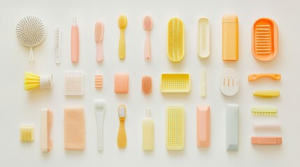 Obraz premium Colorful Accessories for Garment Care on White Background