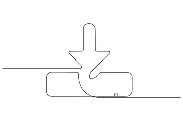 Continuous one line drawing of download sign phone,laptop,computer. Single line drawing illustration of Download sign. Download icon concept vector art. Doodle line illustration.