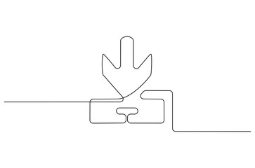 Continuous one line drawing of download sign phone,laptop,computer. Single line drawing illustration of Download sign. Download icon concept vector art. Doodle line illustration.