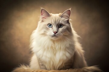 Obraz premium Vintage Ragdoll Cat Photo: Adorable Fluffy Kitten in Sepia Tone