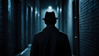 silhouette of a man in a corridor view from behind