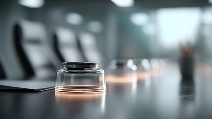 Futuristic 3D boardroom with data holograms