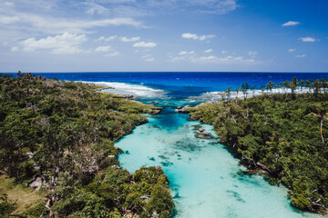 Exploring the turquoise waters of the blue lagoon near Eton on Efate Island in Vanuatu during a...