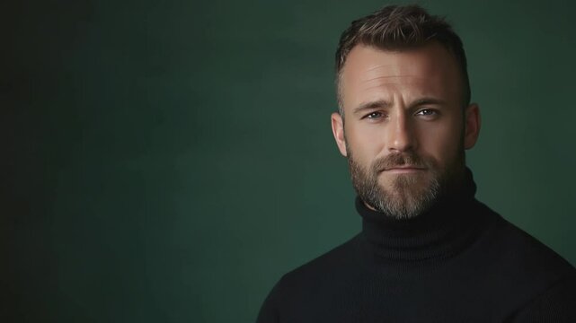 Confident Man Portrait: A striking portrait of a composed man, his gaze filled with intelligence and self-assurance. The subject's strong features and sophisticated attire.