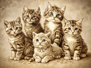 Vintage Style Printable Coloring Pages: Adorable Cats