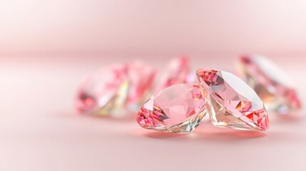 Dazzling gemstones reflect light in soft hues, arranged elegantly on a pink surface, creating a luxurious ambiance and aesthetic appeal