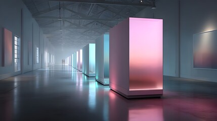 Vibrant 360-degree gallery with floating NFT art displays