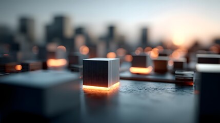 Futuristic cityscape with smart contract overlays managing real estate deals