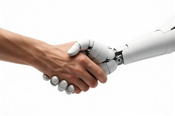 Human and AI Robot Handshake Symbolizing Future Collaboration and Technology Integration