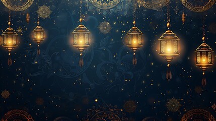 Golden lanterns, dark background