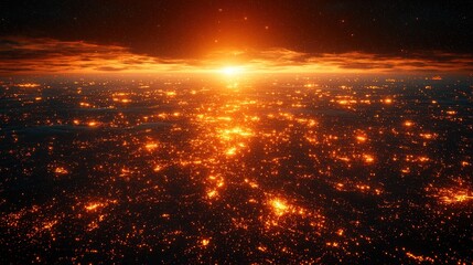 Fototapeta premium Aerial View of City Lights at Sunset: A Blazing Panorama