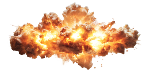 Explosive Blast Illustration with Fiery Orange and Yellow Elements Isolated on Black