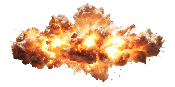 Explosive Blast Illustration with Fiery Orange and Yellow Elements Isolated on Black