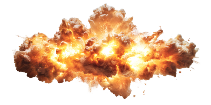 Explosive Blast Illustration with Fiery Orange and Yellow Elements Isolated on Black - Powered by Adobe
