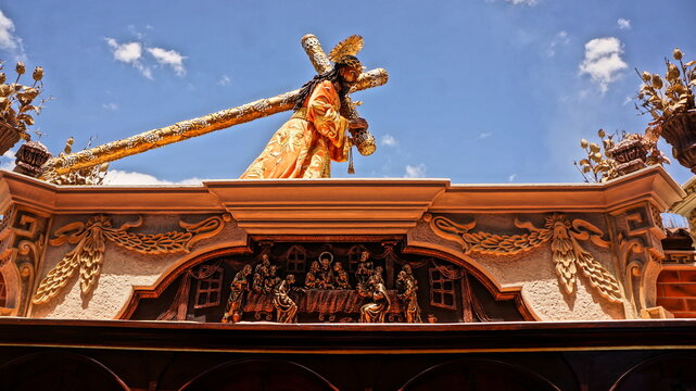 Procession of "Jesus Nazareno de la humildad" Holy Thursday in Antigua, Guatemala. Holy Week
