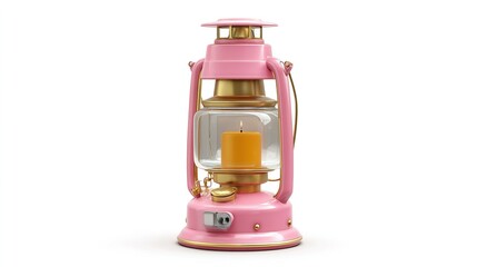Pink vintage lantern with a candle inside.