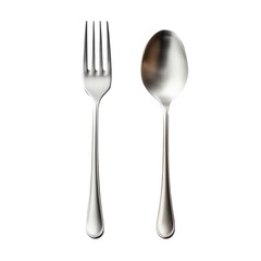 silver spoon and fork isolated on transparent background