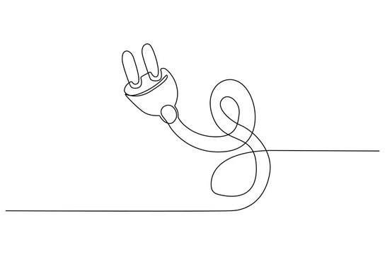 Continuous one line drawing of Electric plug in. Single line drawing illustration of Electrical plug. Go green energy concept vector art. Doodle line illustration.