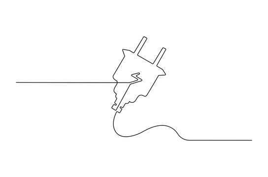 Continuous one line drawing of Electric plug in. Single line drawing illustration of Electrical plug. Go green energy concept vector art. Doodle line illustration.