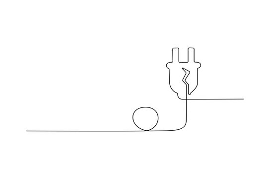 Continuous one line drawing of Electric plug in. Single line drawing illustration of Electrical plug. Go green energy concept vector art. Doodle line illustration.