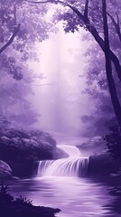Purple Forest Waterfall Scene