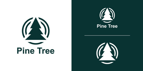 logo design pine tree and circle,forest logo design symbol,simple,idea,creative.