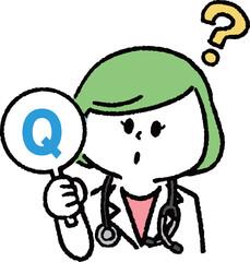 クエスチョンマークを持つ女性医師