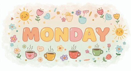 Happy Monday with doodle of sunshine