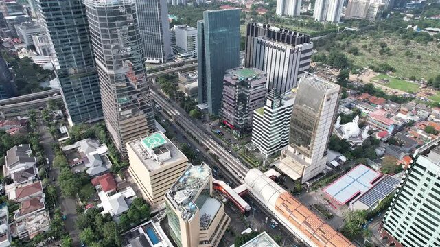 High-Altitude Drone Shot of Jakarta Downtown Area