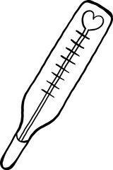 Cute Cartoon Thermometer with Heart Design Outline Hand Drawn