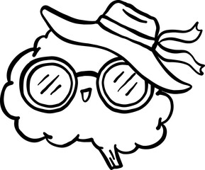 Summer Nurse Thing Holiday Brain with hat and sunglasses Outline Hand Drawn