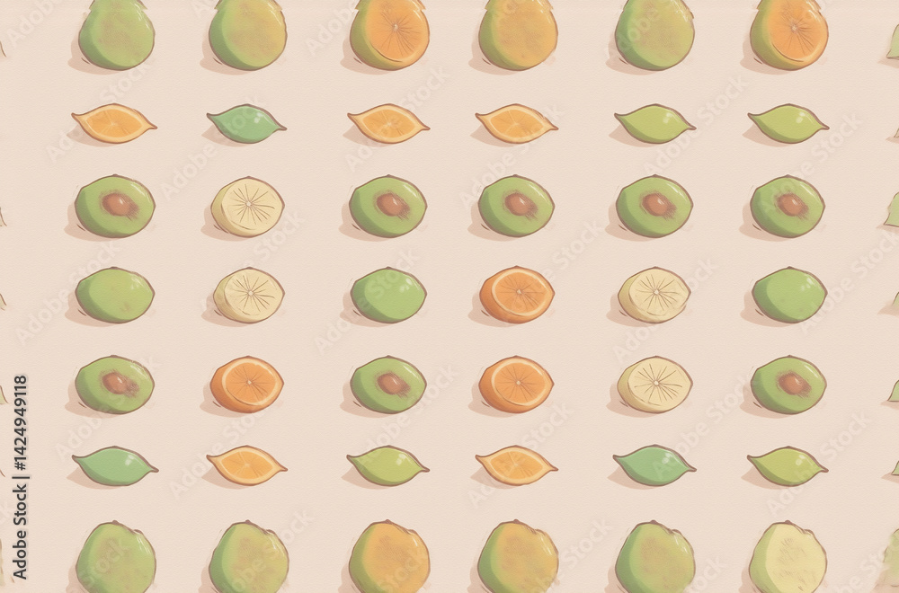 Leinwandbilder a repeating pattern of halved citrus fruits and avocados forms a vibrant, minimalist avatar. the pas