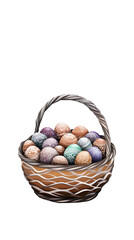Fototapeta premium Illustration Of Easter Eggs In A Decorative Wicker Basket On Transparent Background