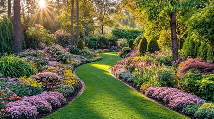 Obraz premium Picturesque Garden Landscape: A Serene Path