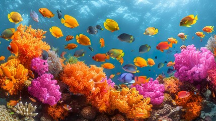 Obraz premium A myriad of hard and soft corals, as well as tropical reef fish