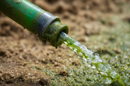 Extreme Close-up of Hydroseeding Hose Nozzle in Action