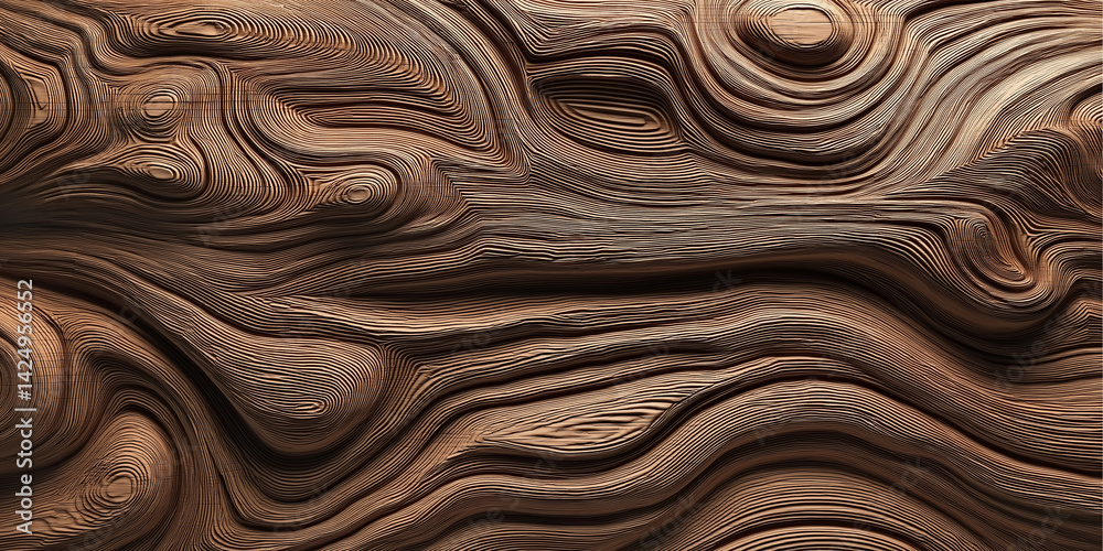 Poster brown carved wood texture creating concentric wavy pattern