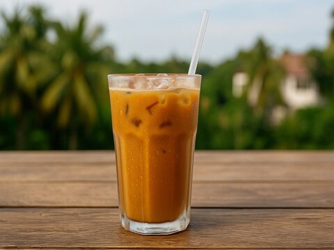 Iced Milk Tea (Teh Ais) on Wooden Table

