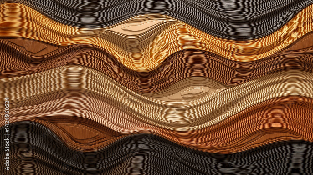 Poster Abstract background with wavy lines in earth tones creating a 3d effect