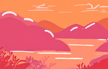 夕焼けの海の背景イラスト