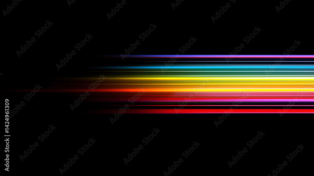 Poster colorful horizontal streaks creating vibrant light trails on black background