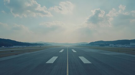 Fototapeta premium Airplane Runway on a Pastel Sky Background