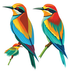 Bee-eater birds set shilhotee vector isolated on white background