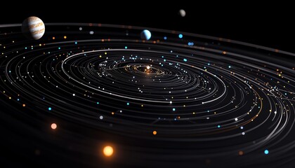 Obraz premium Conceptual Solar System Model with Planets Orbiting Glowing Star Design