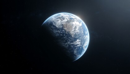 Fototapeta premium Earth From Space View Showing Continents and Ocean Atmosphere Glow