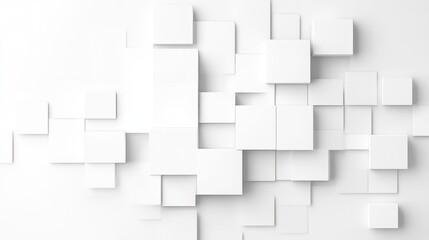 Abstract white 3D geometric shapes floating in a minimalist space, modern design with clean lines and shadows, and contemporary art concept.